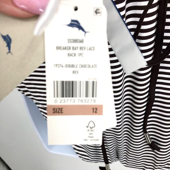 TOMMY BAHAMA Breaker Bay Reversible One-Piece Swimsuit 12 Brown Lace Back NWT - Picture 9 of 11